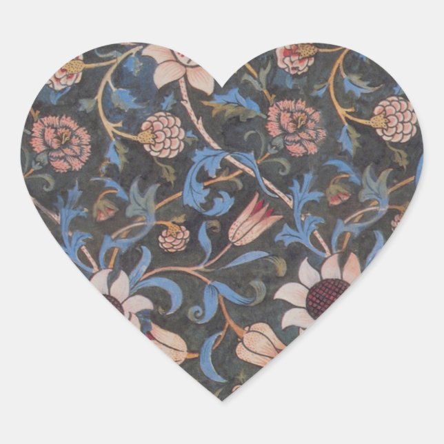 William Morris Evenlode Textile Floral Art Heart Sticker (Front)