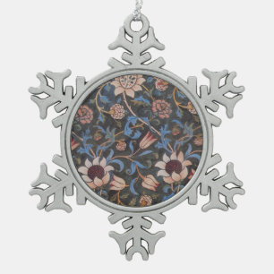 William Morris Evenlode Textile Floral Art Snowflake Pewter Christmas Ornament