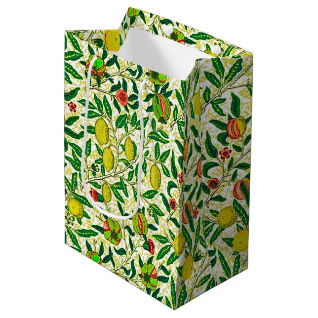 William Morris Exotic Fruit, Lemon Yellow  Medium Gift Bag (Front Angled)