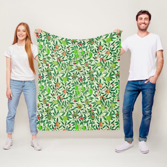 William Morris Exotic Fruit, Lime Green Fleece Blanket (In Situ)