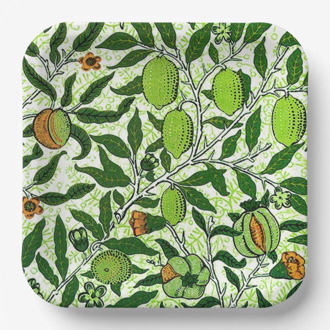 William Morris Exotic Fruit, Lime Green Paper Plate (Front)