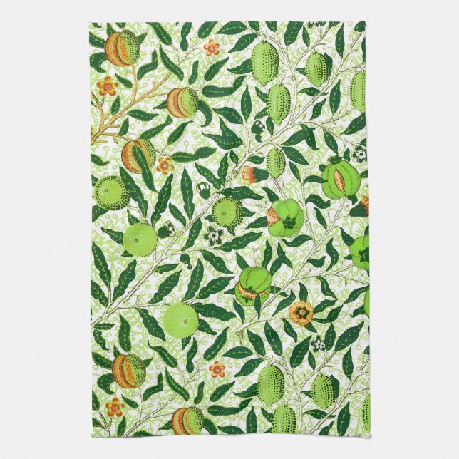 William Morris Exotic Fruit, Lime Green Tea Towel (Vertical)