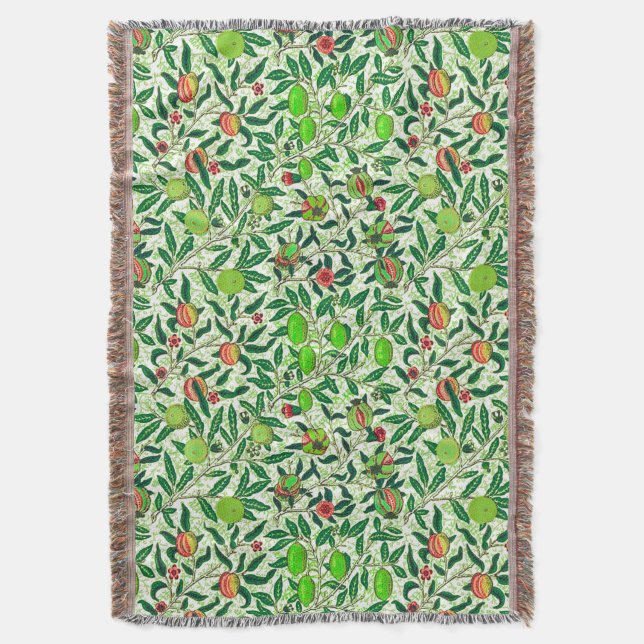William Morris Exotic Fruit, Lime Green Throw Blanket (Front Vertical)