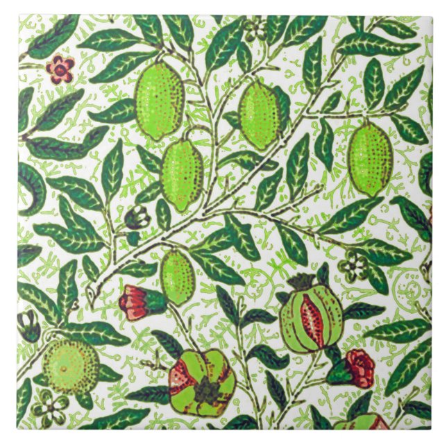William Morris Exotic Fruit, Lime Green Tile (Front)