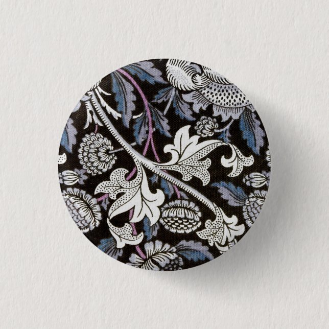 William Morris fabric black and white design 3 Cm Round Badge (Front)
