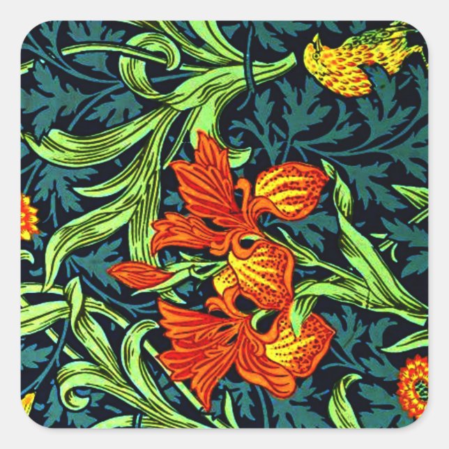 William Morris famous pattern, Iris, Square Sticker (Front)