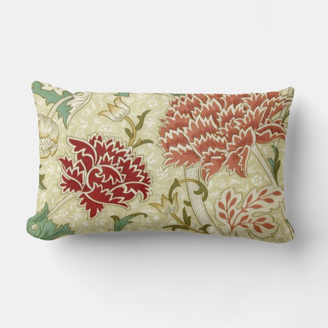 William Morris Fine Red Floral Wallpaper Lumbar Cushion (Front)