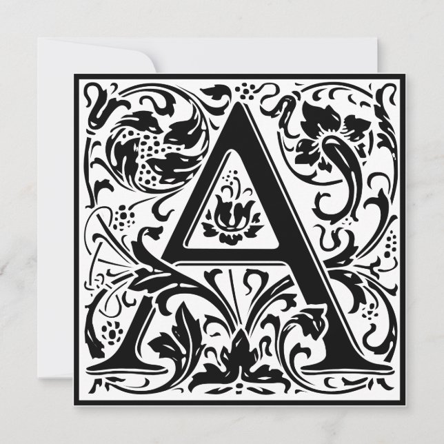 William Morris Floral Alphabet Monogram Letter A Invitation (Front)