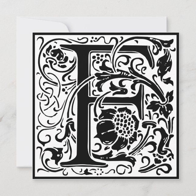 William Morris Floral Alphabet Monogram Letter F Invitation (Front)