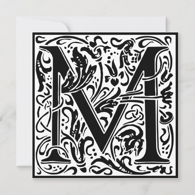William Morris Floral Alphabet Monogram Letter M Invitation (Front)