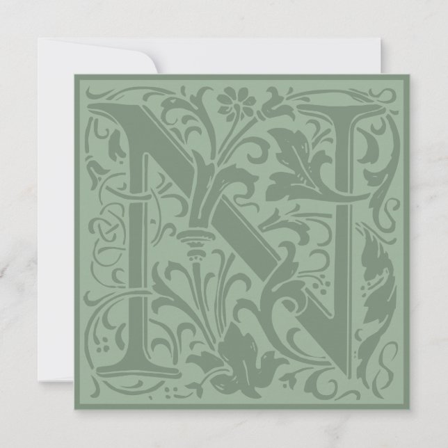 William Morris Floral Alphabet Monogram Letter N Invitation (Front)