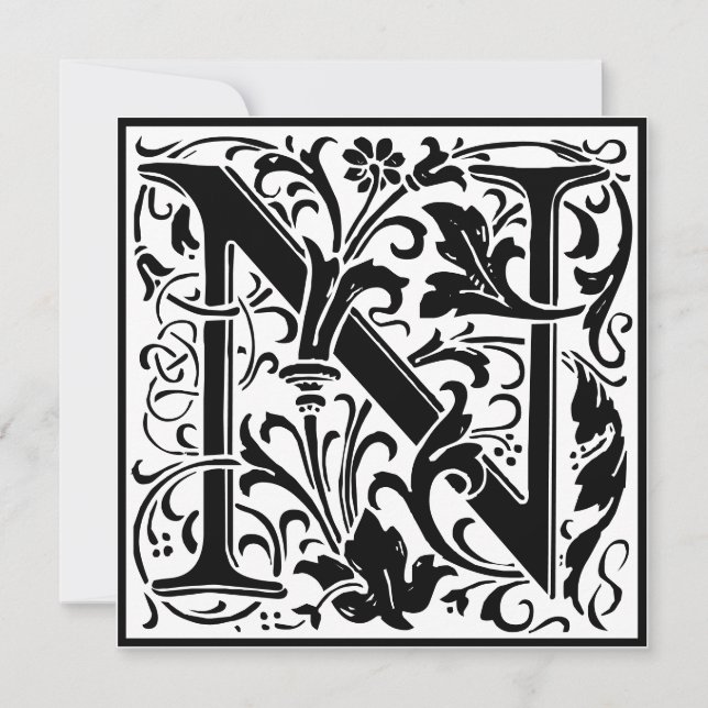William Morris Floral Alphabet Monogram Letter N Invitation (Front)