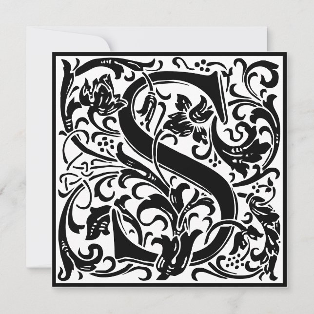 William Morris Floral Alphabet Monogram Letter S Invitation (Front)