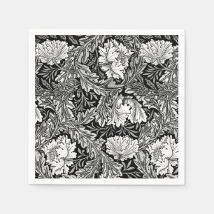 William Morris Floral, Black, White & Grey / Grey Napkin