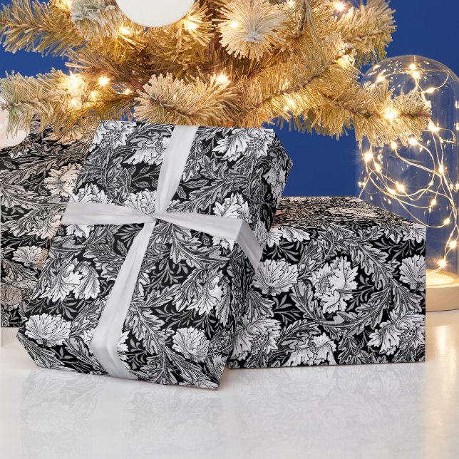 William Morris Floral, Black, White & Grey / Grey Wrapping Paper (Holidays)