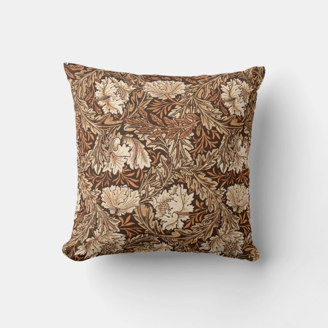 William Morris Floral, Chocolate Brown and Beige Cushion (Front)