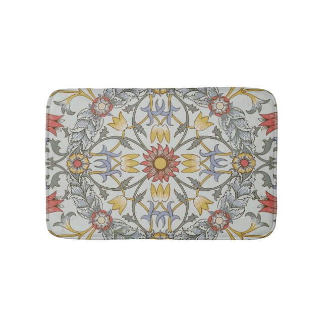 William Morris Floral Circle Flower Illustration Bath Mat (Front)