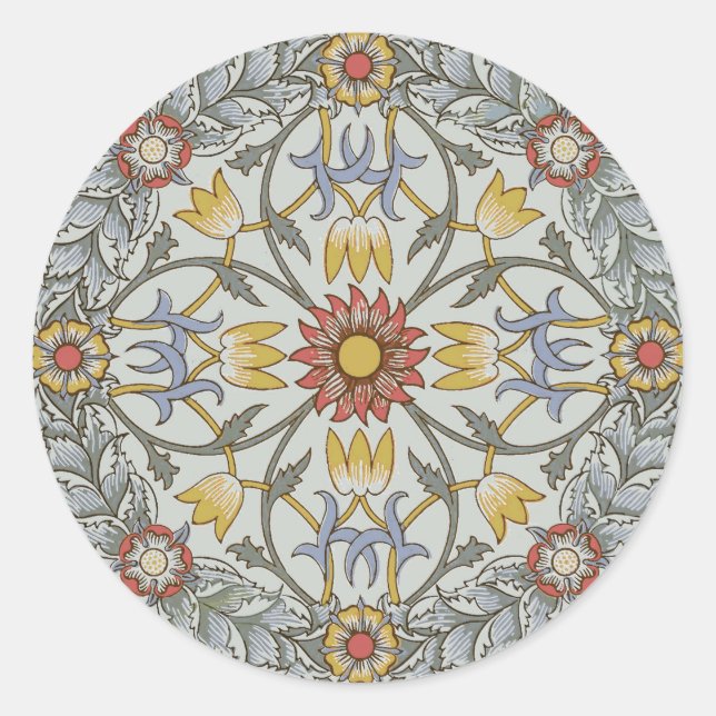 William Morris Floral Circle Flower Illustration Classic Round Sticker (Front)