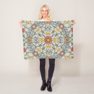 William Morris Floral Circle Flower Illustration Fleece Blanket