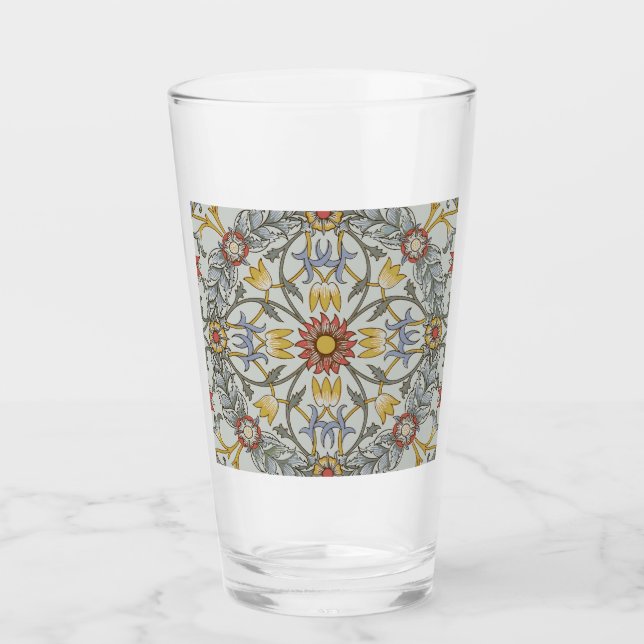 William Morris Floral Circle Flower Illustration Glass (Front)
