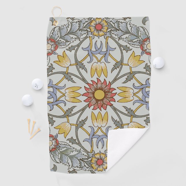 William Morris Floral Circle Flower Illustration Golf Towel (InSitu)