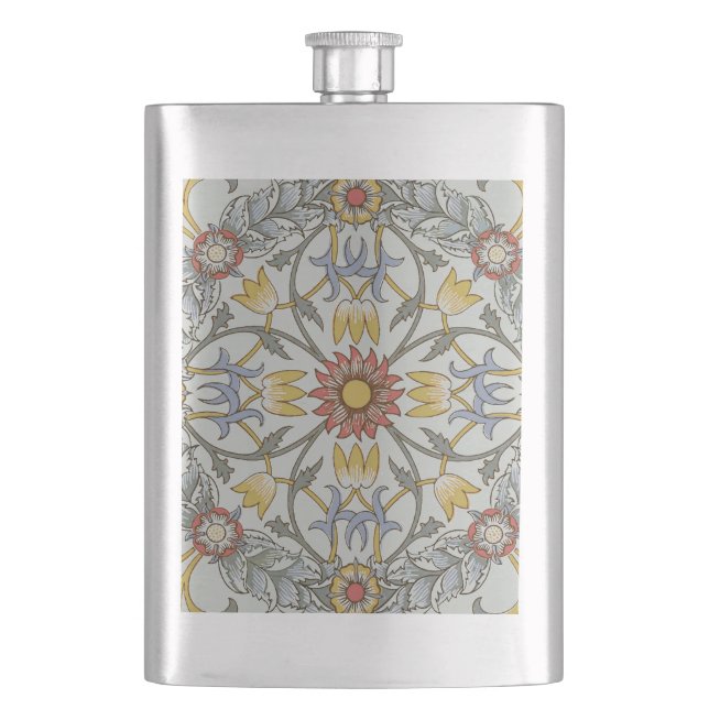William Morris Floral Circle Flower Illustration Hip Flask (Front)