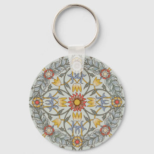 William Morris Floral Circle Flower Illustration Key Ring