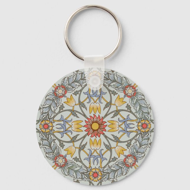 William Morris Floral Circle Flower Illustration Key Ring (Front)