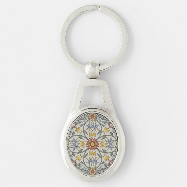 William Morris Floral Circle Flower Illustration Key Ring (Front)