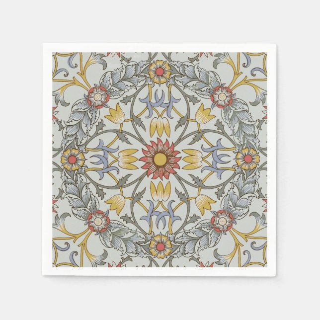 William Morris Floral Circle Flower Illustration Napkin (Front)