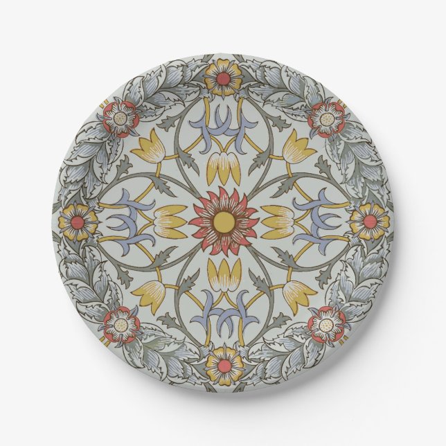 William Morris Floral Circle Flower Illustration Paper Plate (Front)