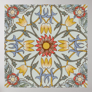 William Morris Floral Circle Flower Illustration Poster