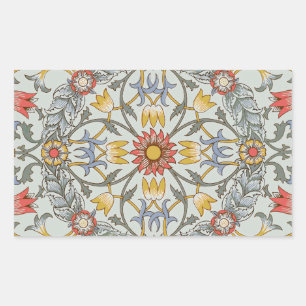 William Morris Floral Circle Flower Illustration Rectangular Sticker
