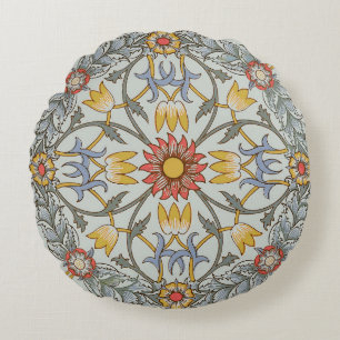 William Morris Floral Circle Flower Illustration Round Cushion