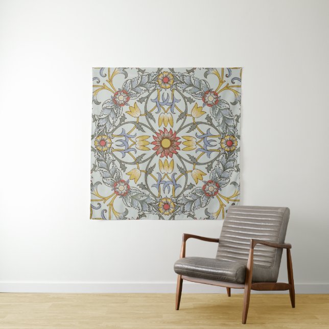 William Morris Floral Circle Flower Illustration Tapestry (In Situ)
