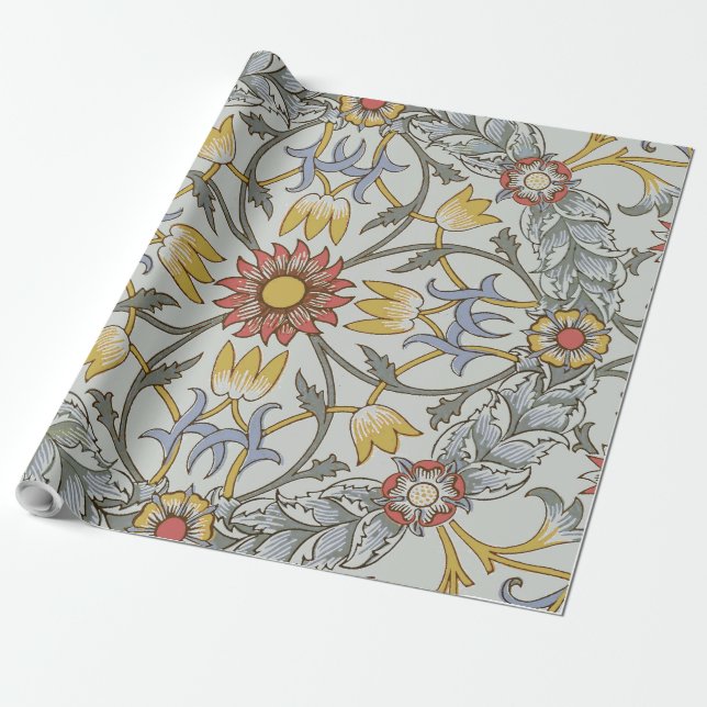 William Morris Floral Circle Flower Illustration Wrapping Paper (Unrolled)