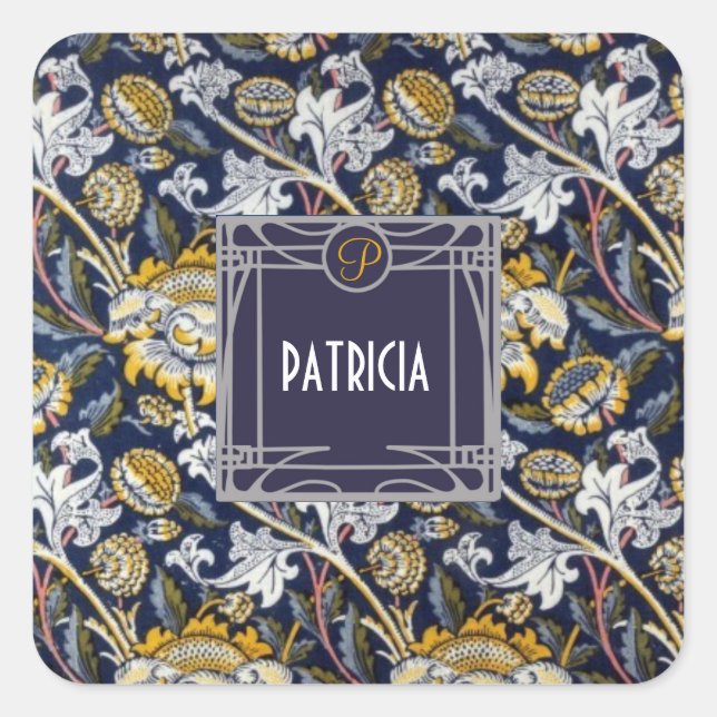 William Morris Floral Custom Name Chic Square Sticker (Front)