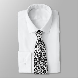 William Morris Floral Damask, Black on White Tie