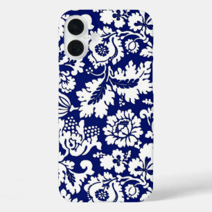 William Morris Floral Damask, Cobalt Blue & White iPhone 16 Plus Case