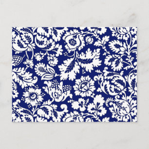 William Morris Floral Damask, Cobalt Blue & White Postcard