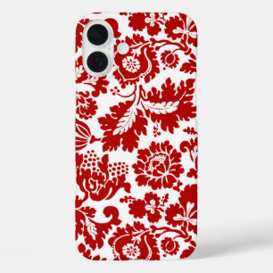 William Morris Floral Damask, Deep Red and White iPhone 16 Plus Case