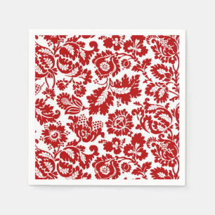 William Morris Floral Damask, Deep Red and White Napkin