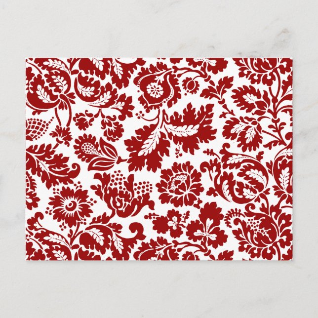 William Morris Floral Damask, Deep Red and White Postcard (Front)