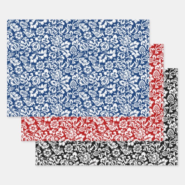 William Morris Floral Damask, Deep Shades Wrapping Wrapping Paper Sheet (Set)