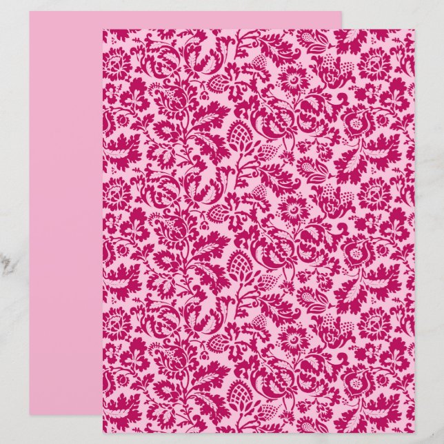 William Morris Floral Damask, Fuchsia and Pink  (Front/Back)