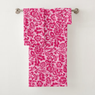 William Morris Floral Damask, Fuchsia and Pink Bath Towel Set