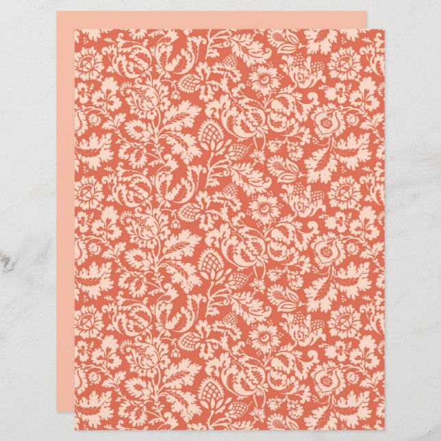 William Morris Floral Damask, Peach and Coral  (Front/Back)