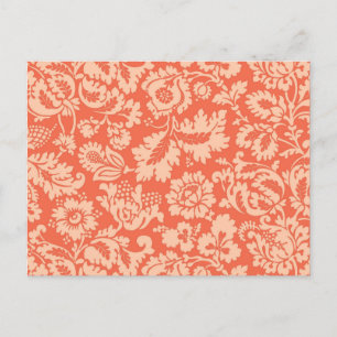 William Morris Floral Damask, Peach and Coral Postcard