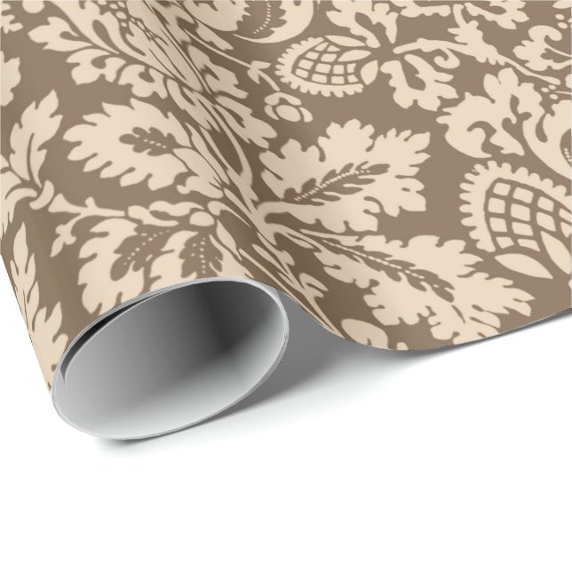 William Morris Floral Damask, Taupe Tan and Beige Wrapping Paper (Roll Corner)