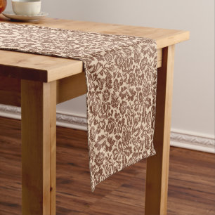William Morris Floral Damask, Taupe Tan on Beige   Short Table Runner